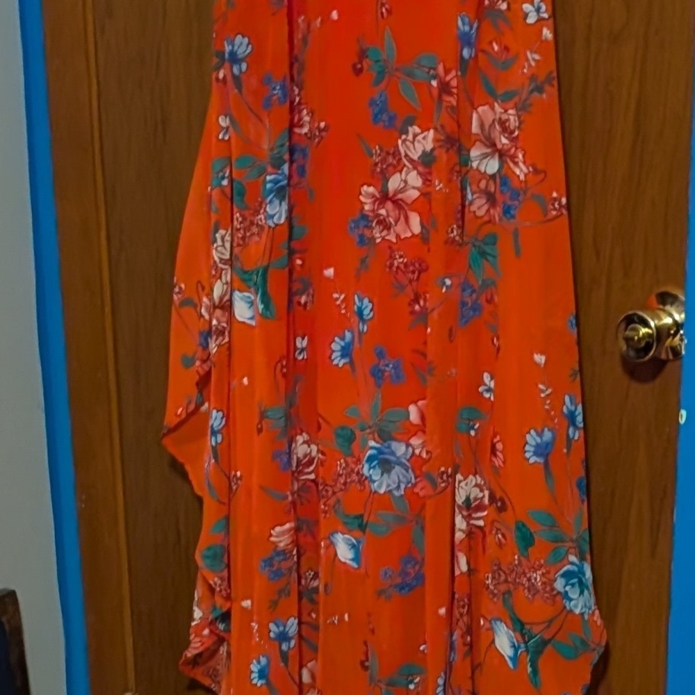 Paper Doll Orange Floral High Low Dress